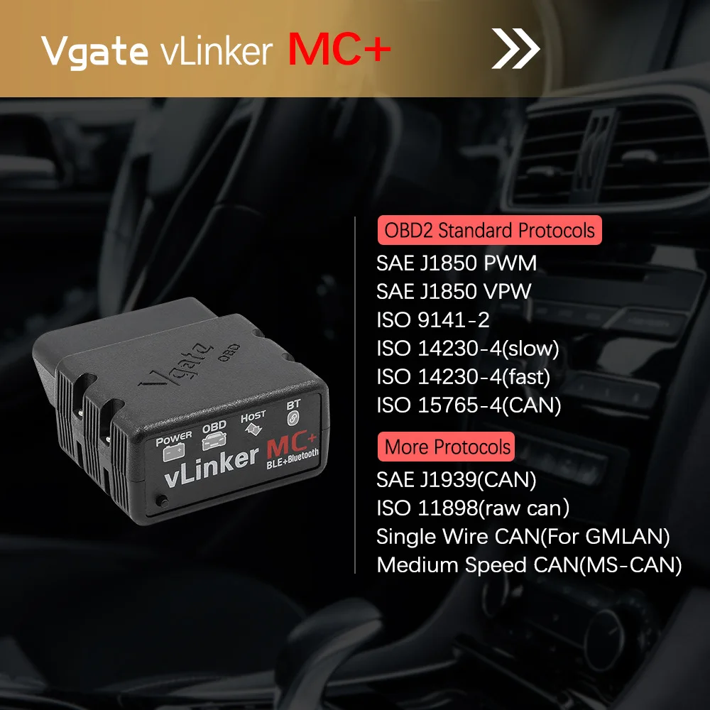 Vgate vLinker MC+ ELM327 V2.2 Bluetooth 4.0 OBD2 ELM 327 Scanner Auto Tool PK V1.5 For Android / IOS