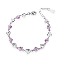 blue crystal heart shaped silver plated bracelet womens diamond set zircon heart shaped bracelet simple jewelry
