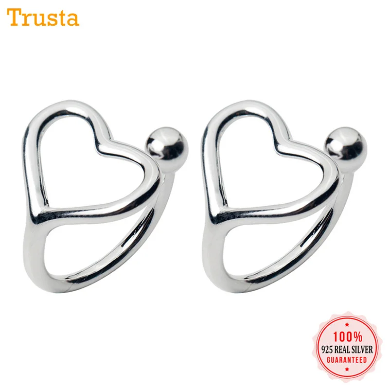 Trusta 100% Серебро 925 пробы серебряное пустое сердце клипсы для ушей серьги женщин и