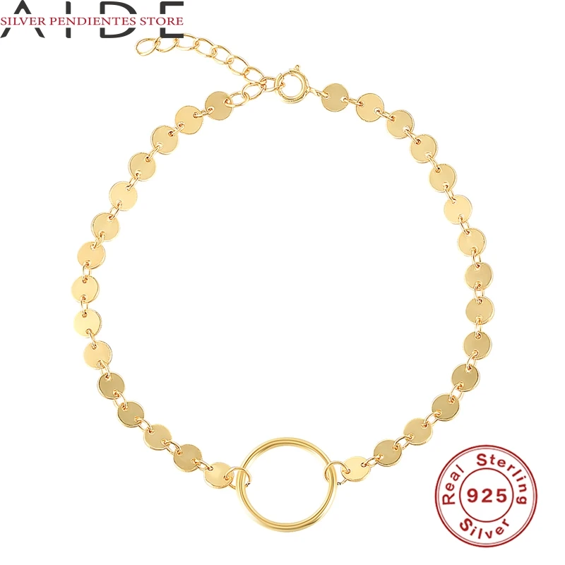 

AIDE 925 Sterling Silver Personality Disc Circle Bracelet For Women Fashion Short Bracelet 18k Gold Plating Jewelry