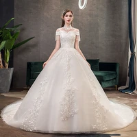 elegant embroidery high neck wedding dress backless short sleeves floor length new white plus size wedding gowns for women g197
