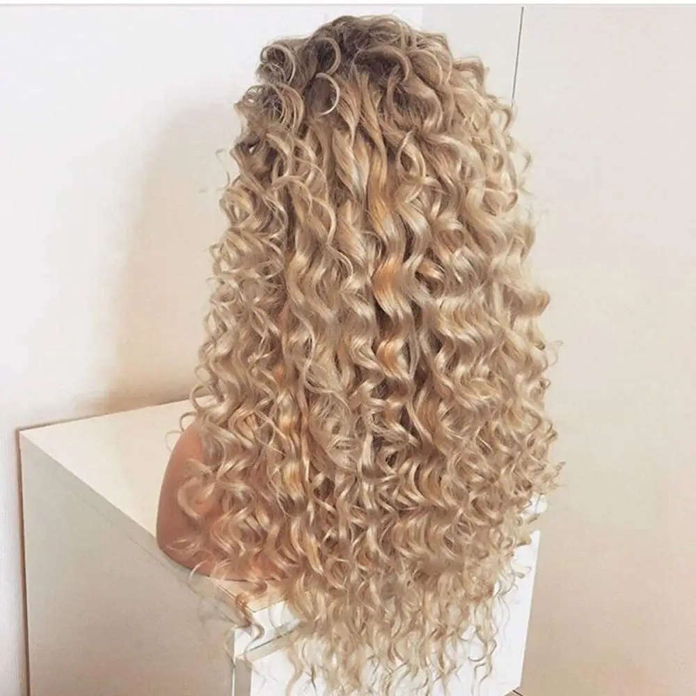 

Long Blonde Kinky Curly Lace Front Wig For Women Synthetic Lace Wig Heat Resistant Hair Fiber