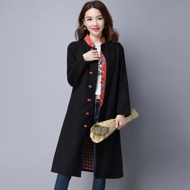 Тренчкот женский в этническом стиле верхняя одежда пэчворк свободная китайском
