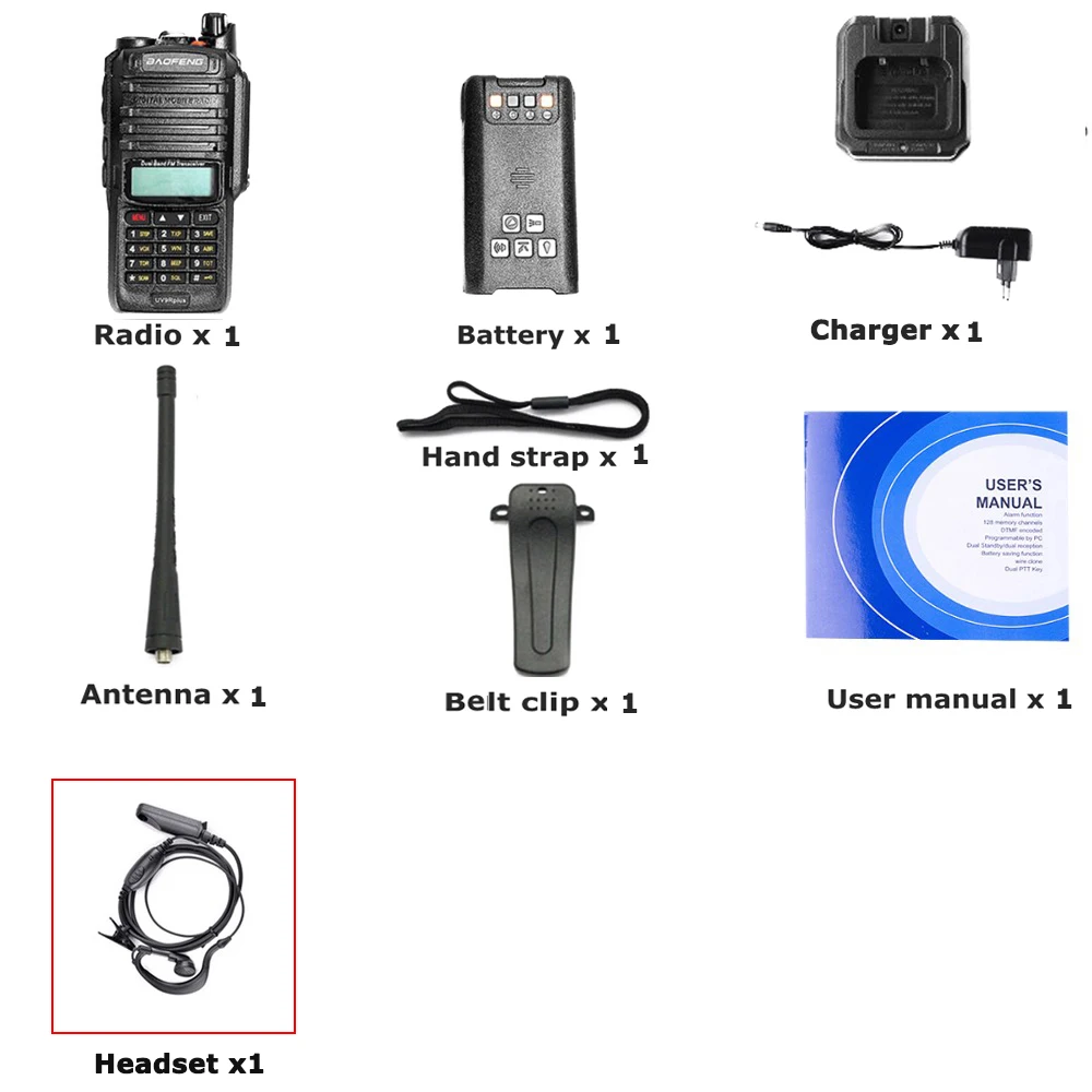 add headset Baofeng Высокая мощность Двухдиапазонная UV-9R плюс VHF136-174 UHF400-520MHZ радиостанция водонепроницаемый Baofeng рация трансивер - Цвет: add headset