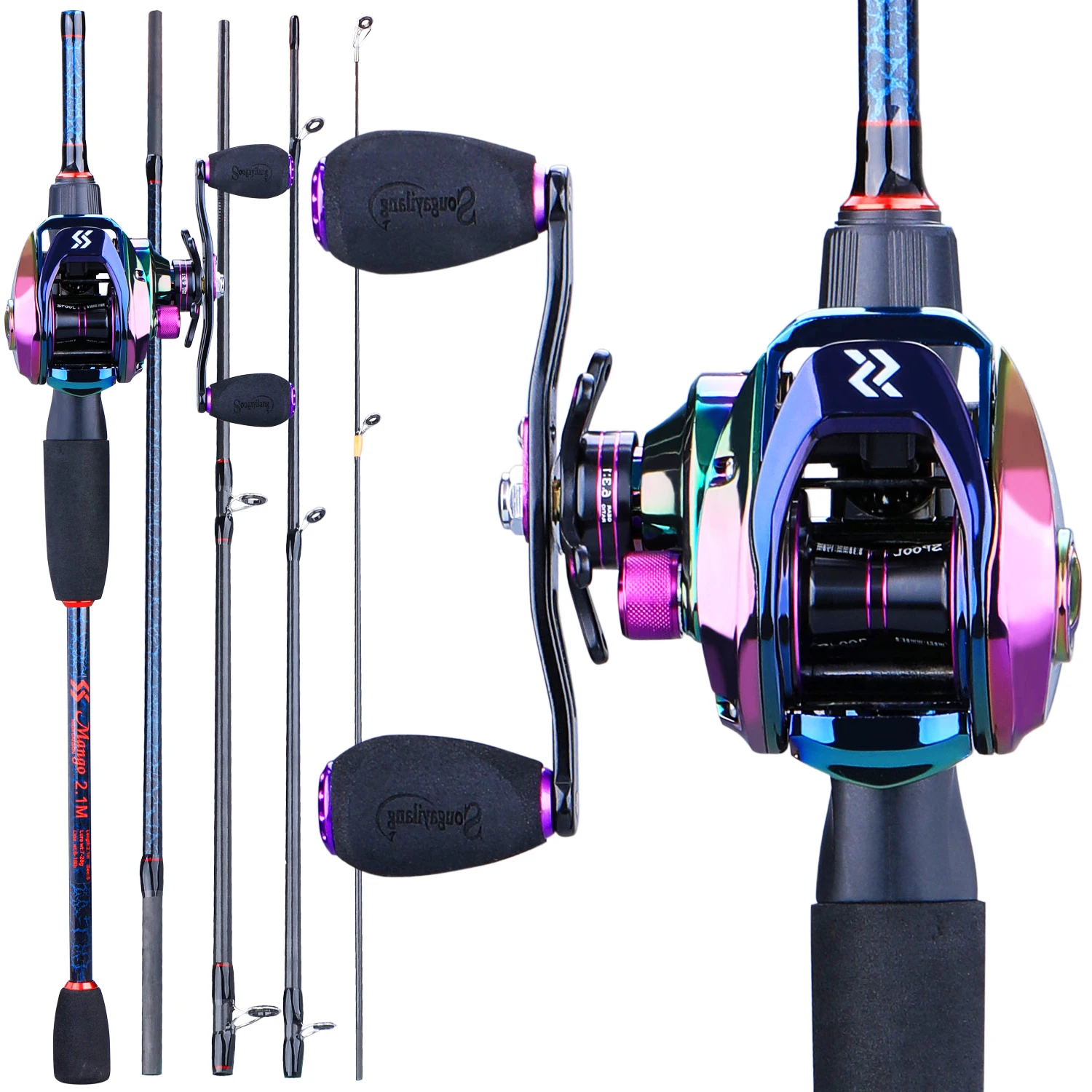 

Sougayilang Casting Fishing Rods Combo Carbon Fiber Casting Fishing Rod and 9+1BB 6.3:1 Gear Ratio High Speed Baitcasting Reel