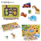 Детская деревянная магнитная головоломка с изображением животных, игрушки для раннего развития, Обучающие пазлы