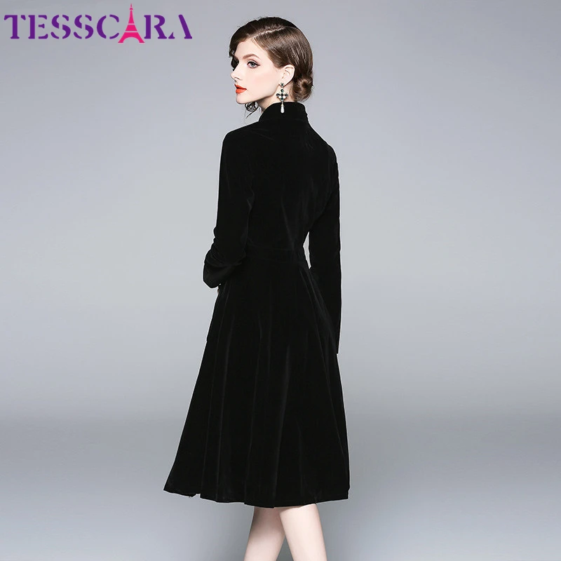Женское зимнее элегантное теплое плотное бархатное платье TESSCARA женские