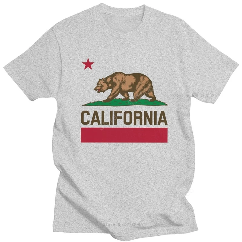 

Urban Fashion California State Flag Bear T Shirt Men Pure Cotton 1846 Tee I Love CA Short Sleeve Summer Casual Tshirt Gift Merch