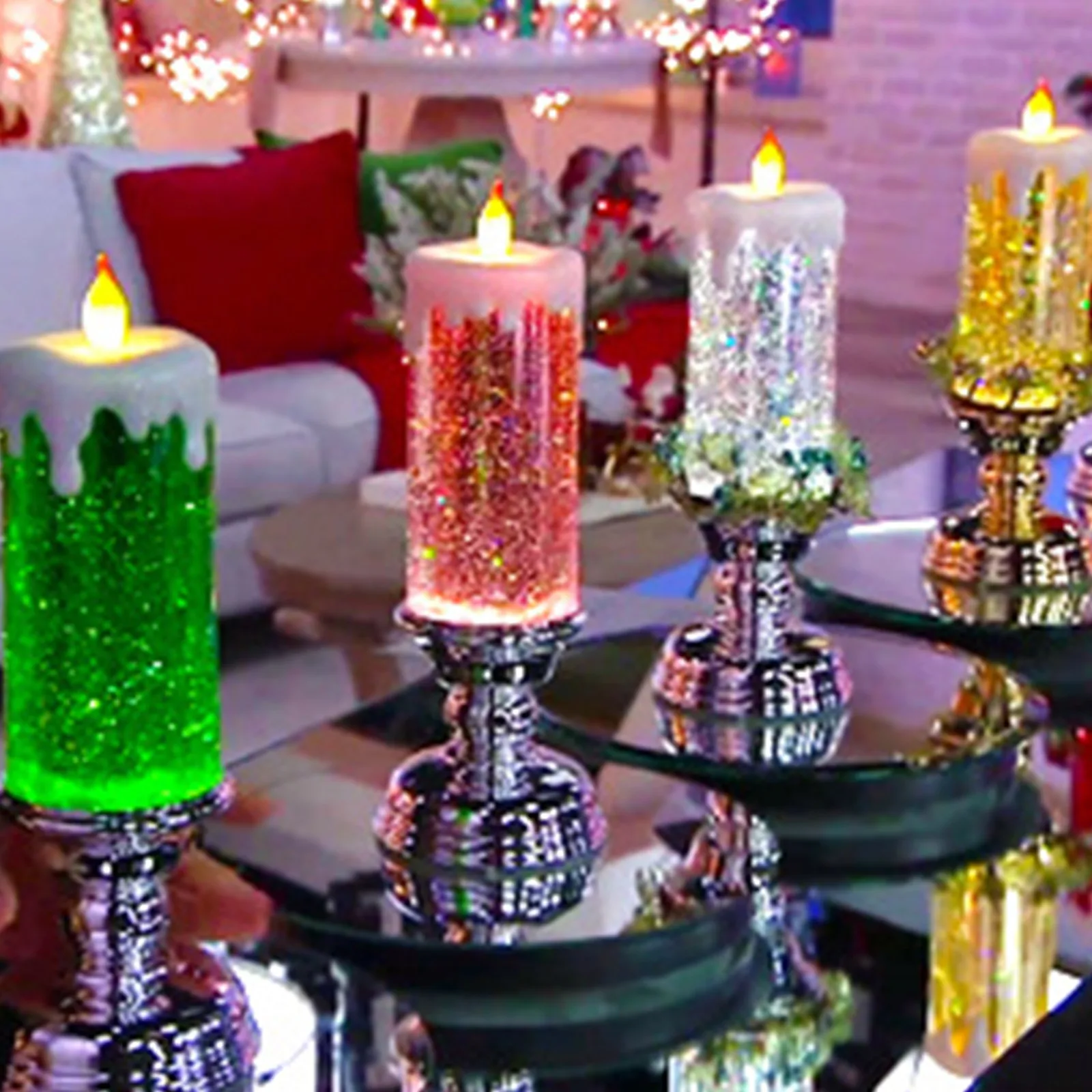 

Romantic Crystal Candle Light Rotating Color Changing Glitter LED Flameles For Wedding Party Home Christmas Decoration 2022