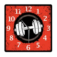 lifestyle non ticking acrylic printed fitness dumbbell exercising healthy wall hanging watch body building gym decor wall clock