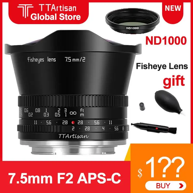TTArtisan 7.5mm F2 Large Aperture Fisheye Lens APS-C Camera Lens for FUJI X SONY E Nikon Z Zfc Canon M EOS R M4/3 Leica SIGMA L