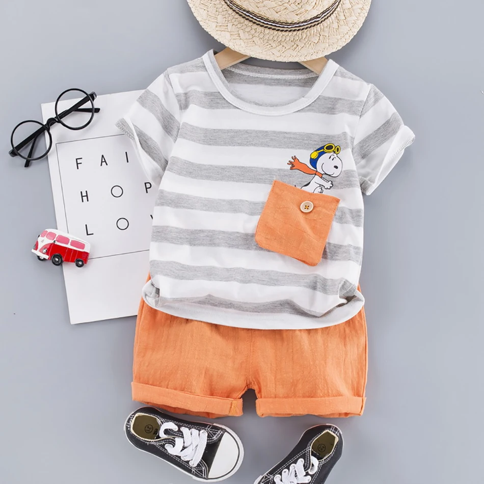 

1 2 3 4 Years Boy Baby Clothes 2020 New Summer Toddler Set Striped T-shirt + Shorts Cotton Children Clothing Short Sleeve Outfit