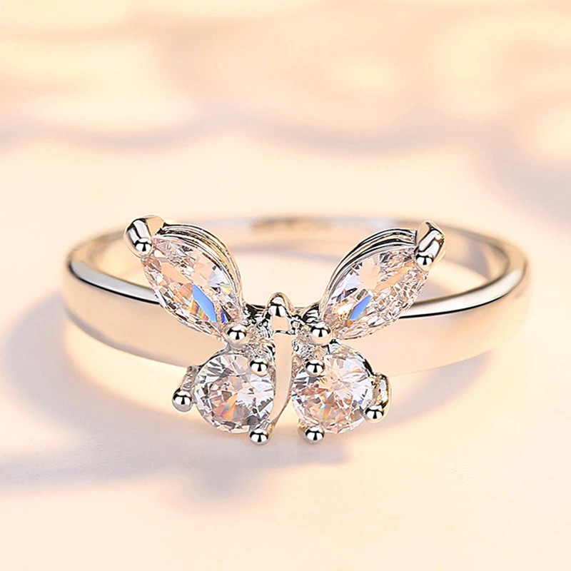 YOUHAOCC Simple Copper Butterfly-shaped Zircon Ring Ladies Romantic Valentine's Day Gift Fashion Jewelry Accessories |