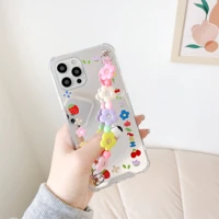 simple makeup mirror cute flowers with bracelet hand strap phone cover for iphone 11 12 pro max 7 8p se xs xr girl phone cases