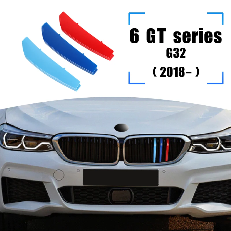 

3pcs Car-Styling 3D M Front Grille Trim Bumper Cover Strip Strips Stickers Cover for BMW 6 Series GT G32 2018 Dropship