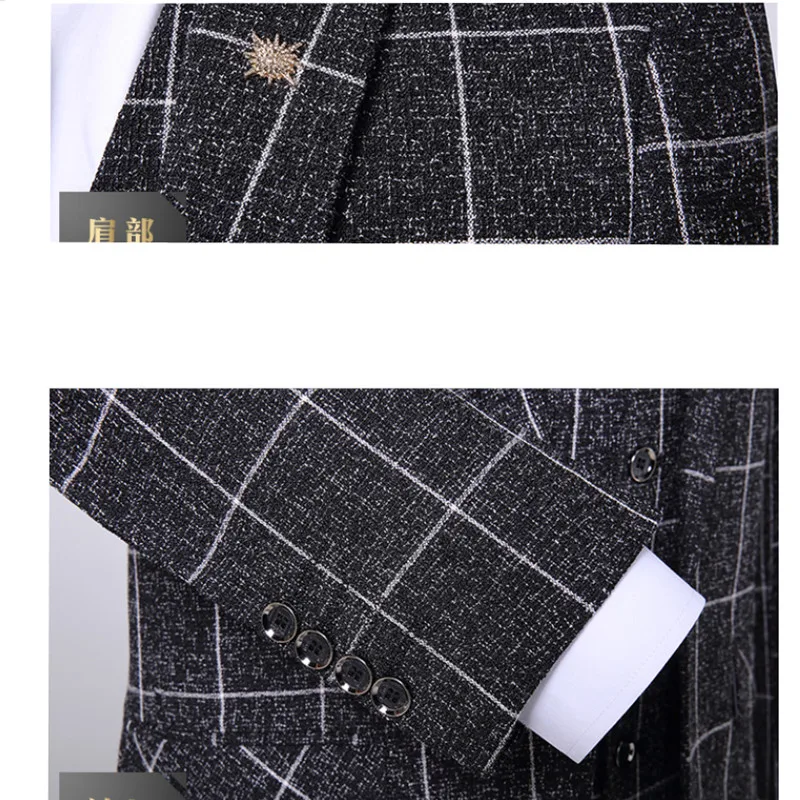 

Luxury 3 Piece Suits Men's Suit Latest Jacket Design Blazer Fashion Plaid Wedding Dress tuxedo Mens Suit (blazer + vest + pants)