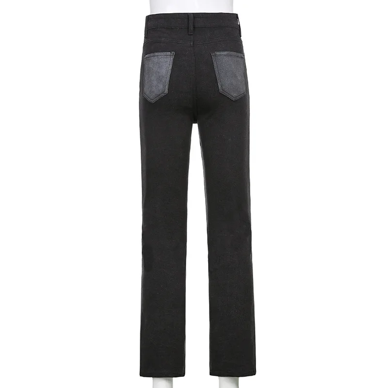 

Spring 2021 Women Vintage Baggy Jeans Fashion Asymmetry Patchwork Straight Leg Jeans Lady Casual Loose Blue Harajuku Denim Pants