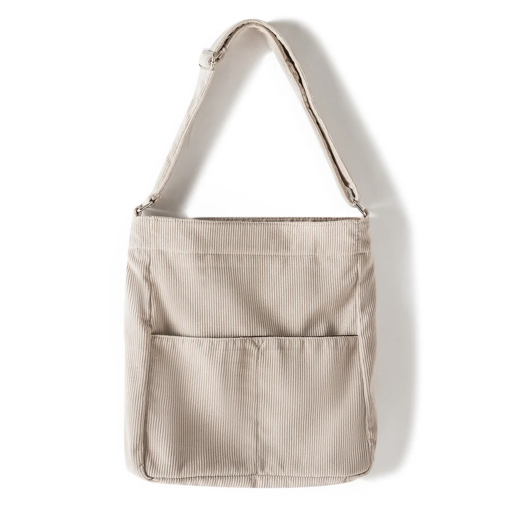 

Women's Corduroy shoulder bag, large capacity zipper bag, ordinary, canvas, Messenger type, smooth soft cloth, large handbag