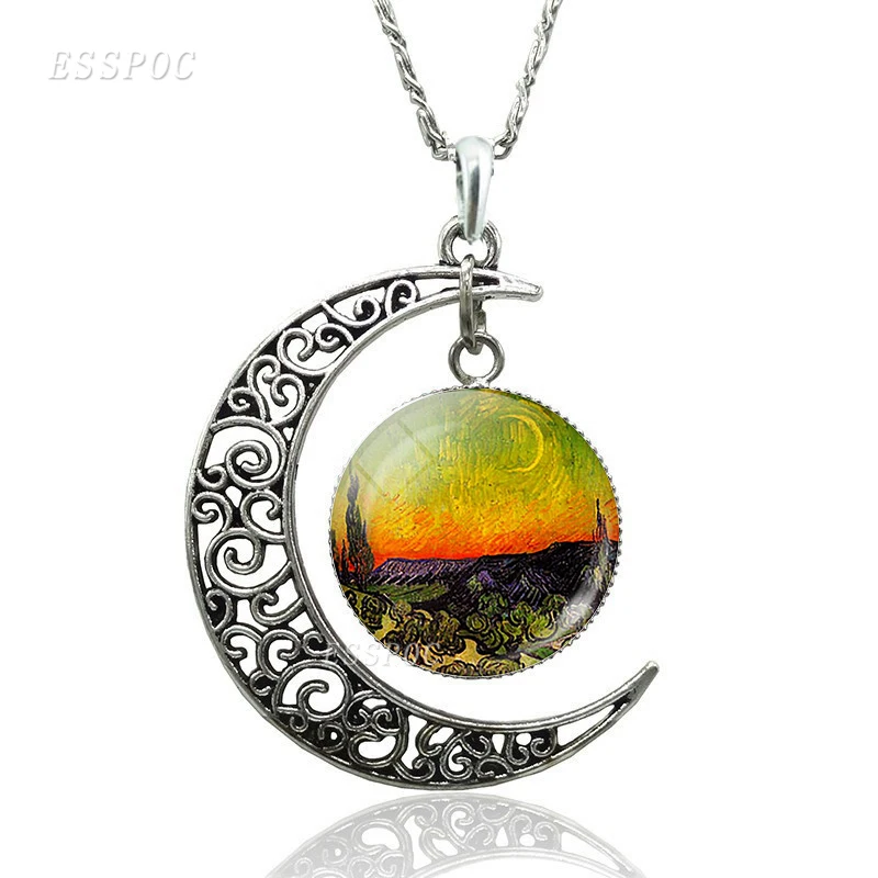 Ван Гог арт полумесяц ожерелье Звездная ночь Подсолнух картина маслом