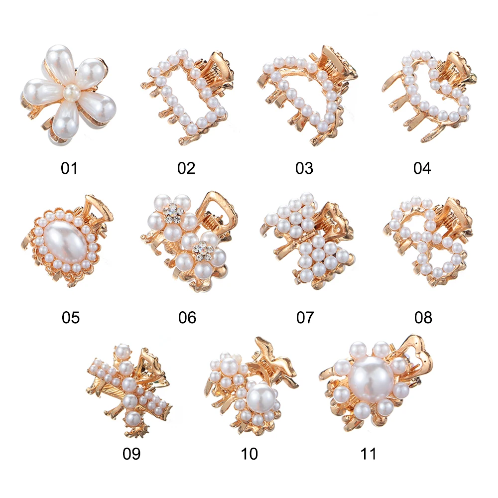 1PC Pearl Hair Claw Clips Rhinestone Flower Ladies Girls Mini Barrettes Wedding Party Bridal Headpiece Women Accessories |