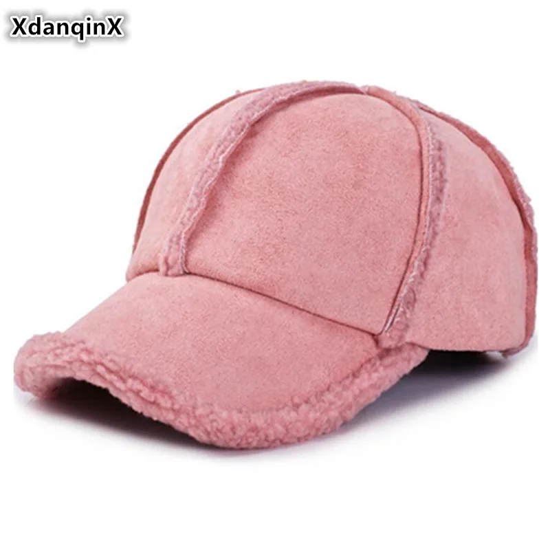 

XdanqinX Winter Warm Women's Thick Baseball Caps Plush Cotton Thermal Sports Cap Adjustable Size Female Winter Hat Snapback Cap
