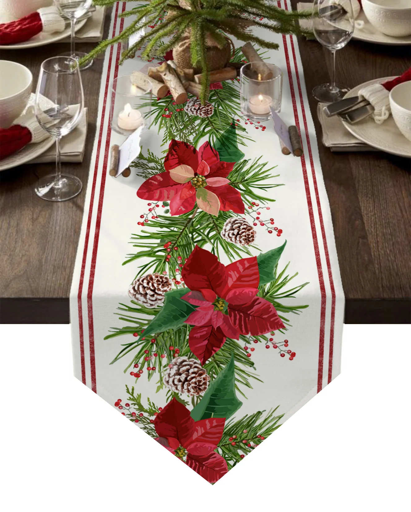 

Christmas Poinsettia Christmas Flower Pine Tree Table Runner Desktop Tablecloth Decorations For Home Xmas New Year Ornaments