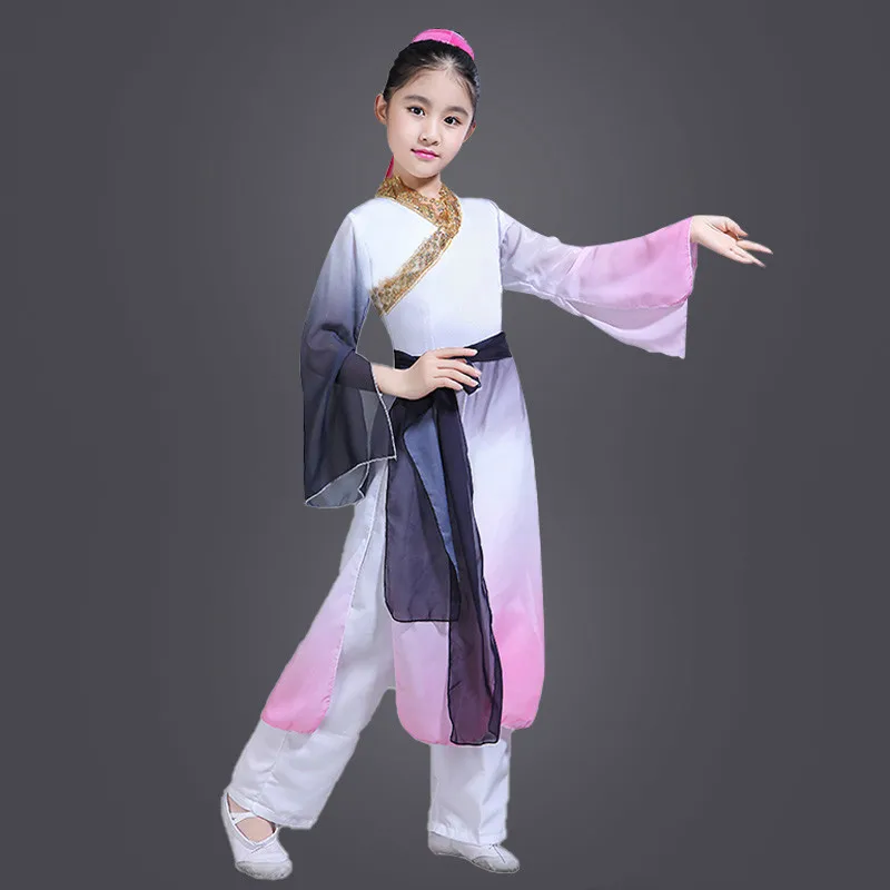 pink Китайский народный детский танцевальный костюм Yangko Dance Cotsume Восточный веер Одежда для танцев зонтик одежда для танцоров этнический сценический наряд 90 - Цвет: pink