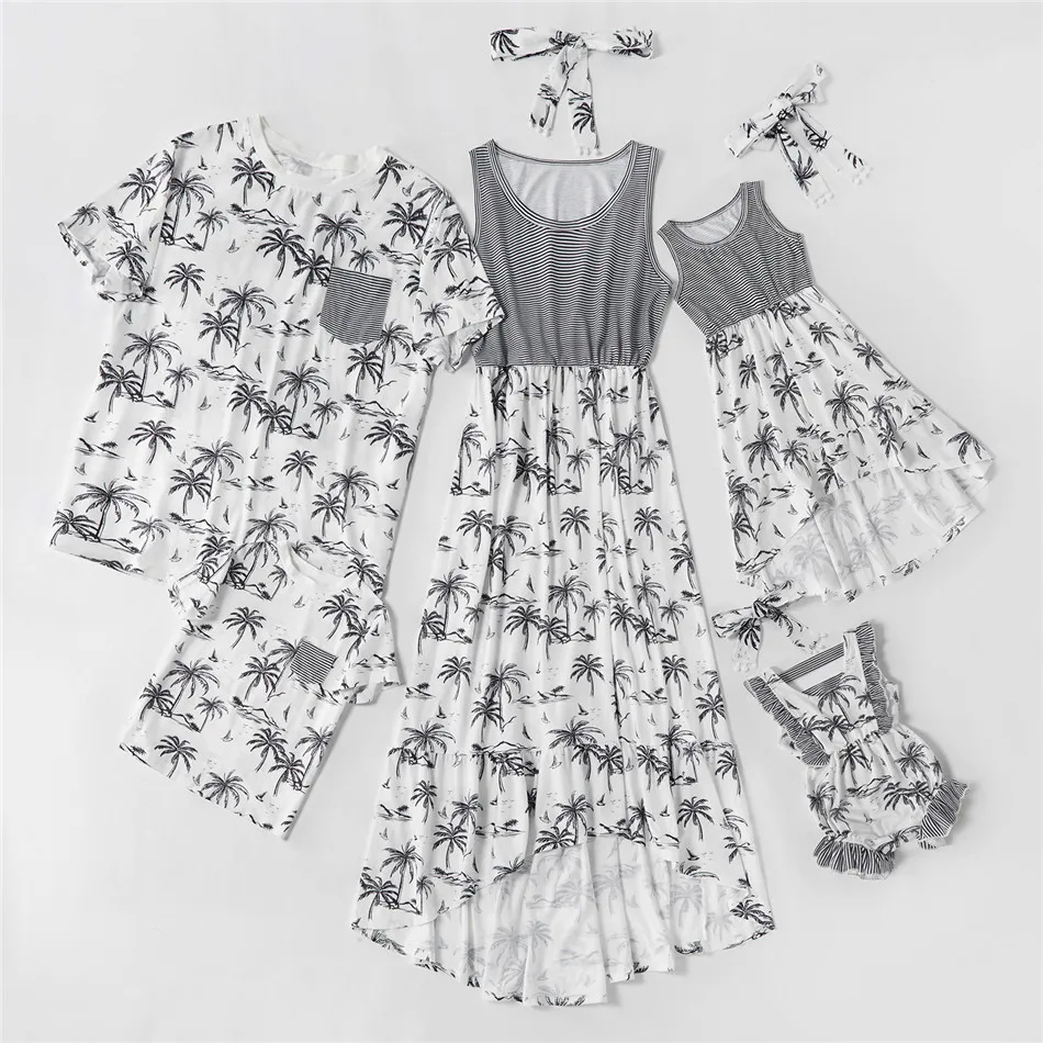 Летний комплект одежды в стиле Family look Нерегулярные платья для мамы и дочки