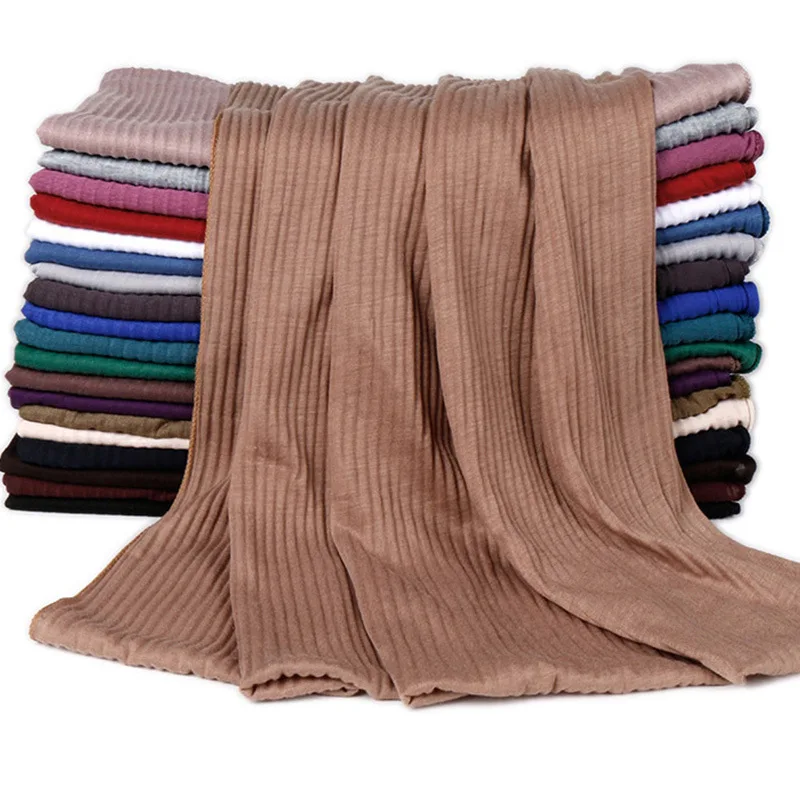 

New Style Jersey Crushed Monochromatic Ladies Long Scarf Mercerized Cotton Pleated Headscarf Four Seasons Headband Scarves