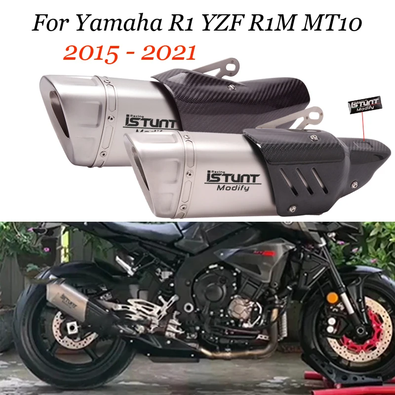Modified With Carbon Fiber Heat Shield Muffler Motorcycle Exhaust GP Escape Slip On For Yamaha R1 YZF R1M MT10 2015 - 2021