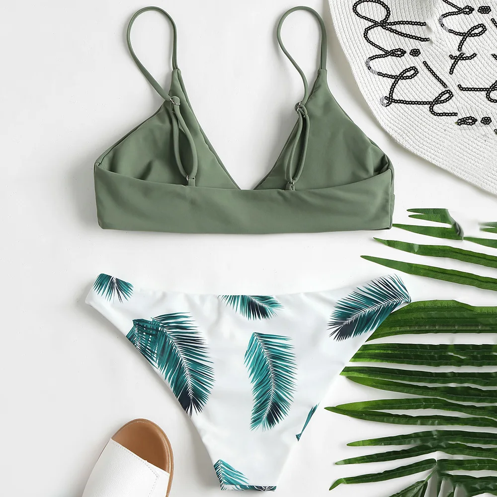 ZAFUL Женский комплект бикини с принтом в виде листьев летние повседневные