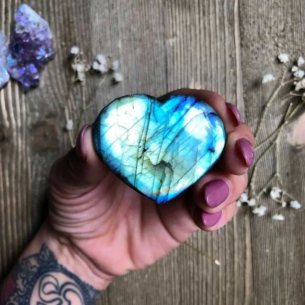 

Natural Crystal Heart Moonstone Polished Labradorite Stone Healing Energy Reiki 1pcs