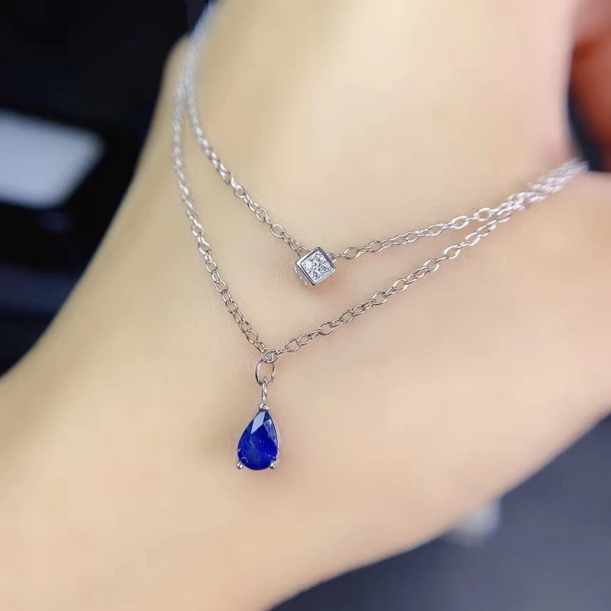 

Ожерелье женское из серебра 925 пробы, с кулоном из ожерелье с голубым сапфиром натурального драгоценного камня