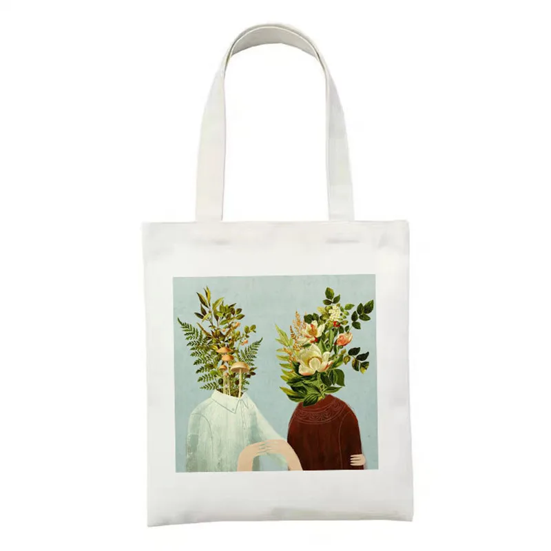 

Women Canvas Shopping Bag flower Print Books Bag Female Cottons Cloth Shoulder Bag Eco Tote Bag Reusable Grocery Shopper Handbag