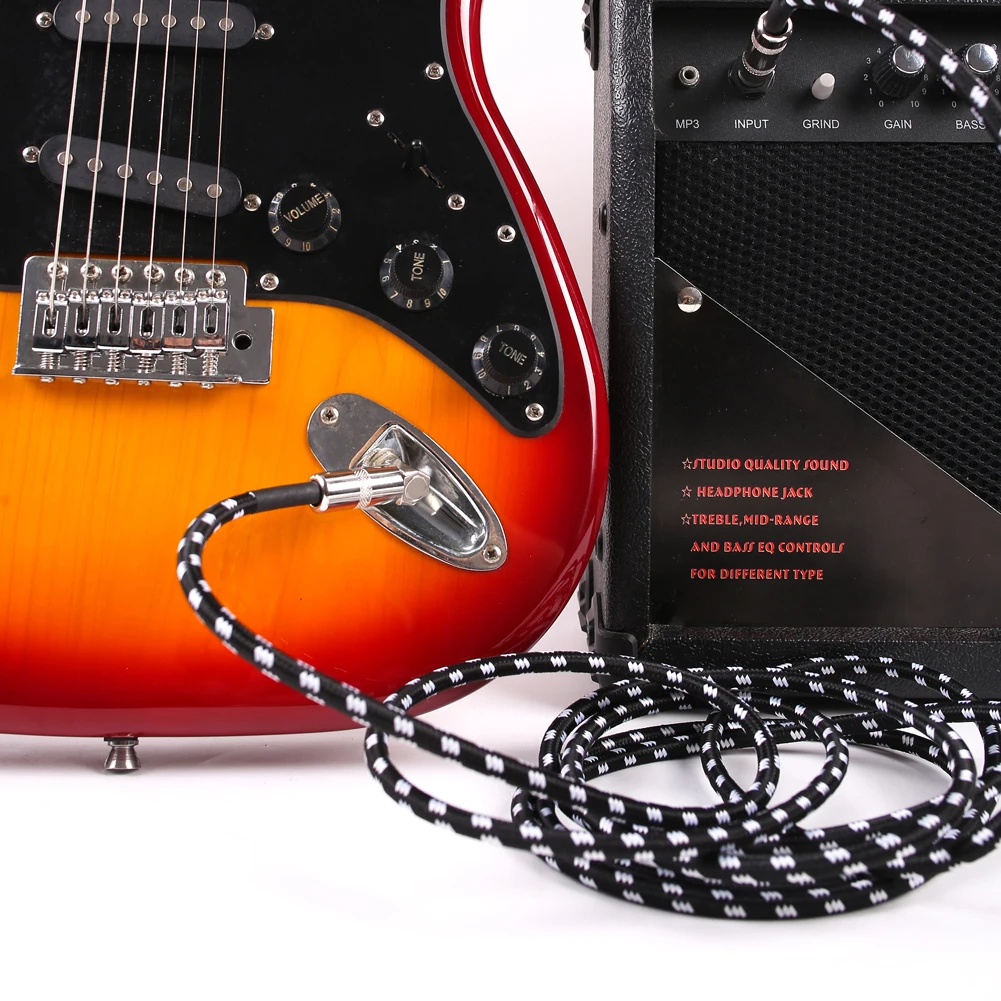 3 M Electric Guitar Cable Bass Musical Instrument Cord 1/4 Inch Straight to Right Angle Plug Duarble Accessories hx | Спорт и