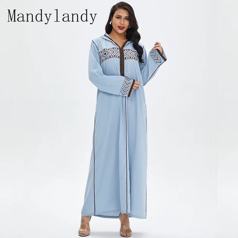 

Mandylandy мусульманское арабское платье абайя женское средневосточное длинное платье с длинным рукавом с капюшоном свободный кафтан кимоно му...