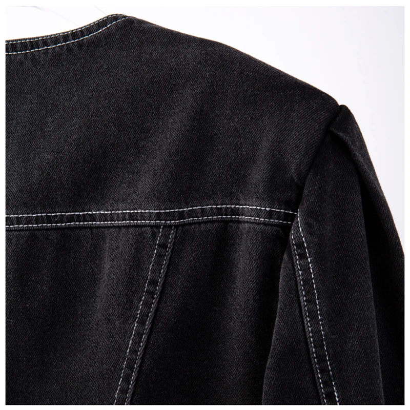 

[EAM] Loose Fit Gray Bandage Denim Irregular Jacket New Square Collar Long Sleeve Women Coat Fashion Spring Autumn 2021 1DE1547