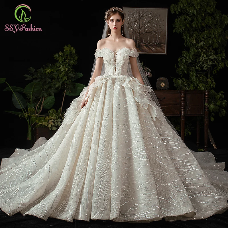 SSYFashion/Новинка; высококачественное свадебное платье; роскошное бальное платье принцессы в винтажном стиле с вырезом лодочкой и блестками; vestidos De Novia на заказ