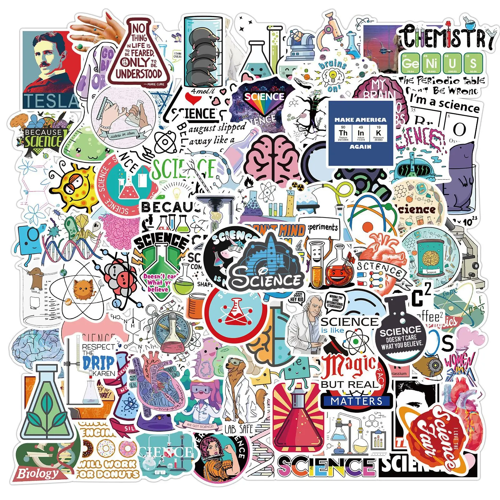 

100Pcs Science Physical Chemistry Lab Stickers for Skateboard Notebook Stationery Suitacase Kids Study Rooms Laboratory Sticker