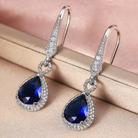 huitan gorgeous aaa blue cubic zircon drop earrings women wedding jewelry noble accessories party classic jewelry high quality