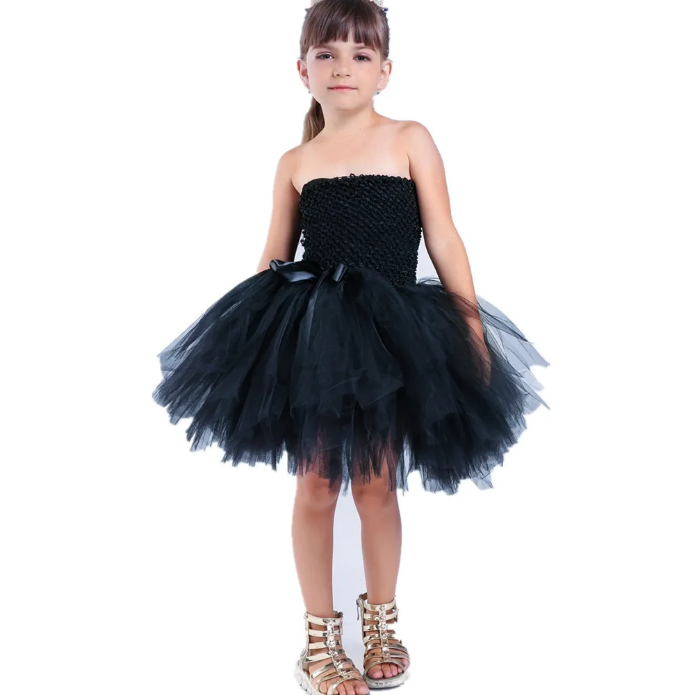 

Black Halloween Cat Costume Fluffy Knee Length Girls Summer Dresses Child Bunny Bow Sleeveless Tutu Dress with Cat Ear Headband