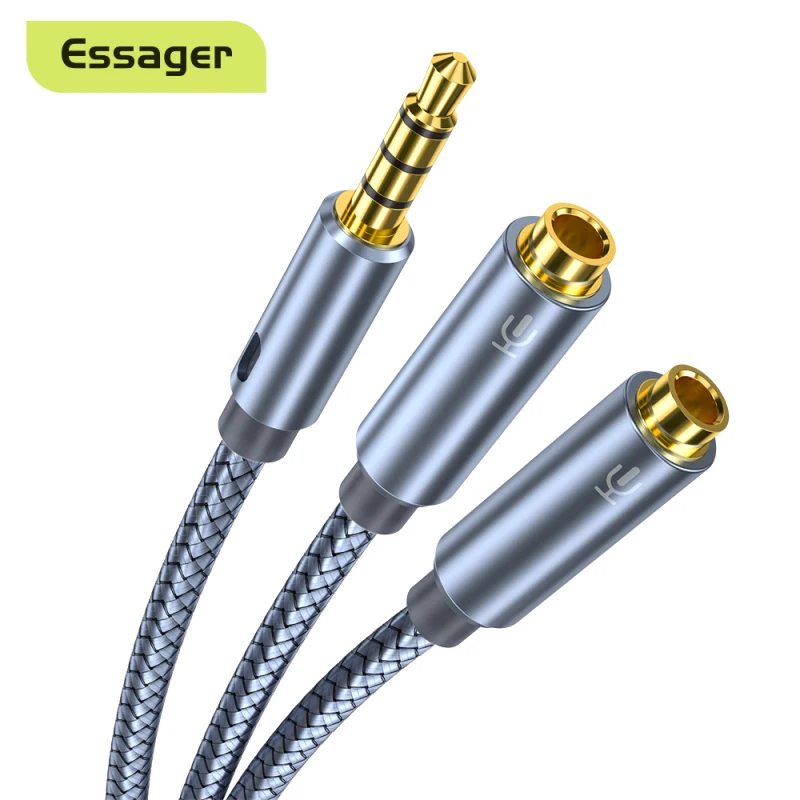 

Essager Audio Splitter Headphone Headset Extension Aux Cable 3.5mm Jack Male to Dual Female Mic Y Adapter for Phone PC AUX Cord