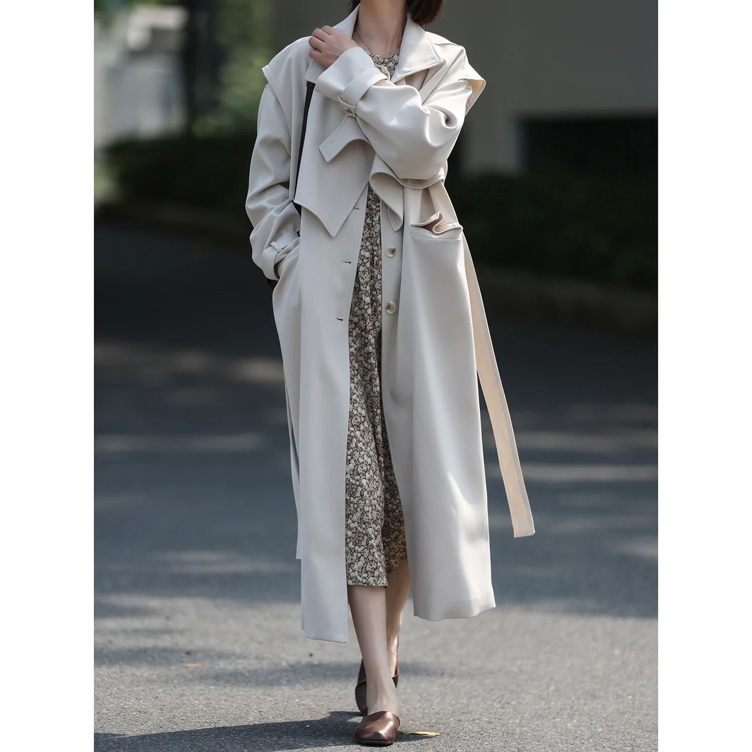 

Long Windbreaker Women's 2-piece Set 2021 Autumn New Korean Elegant Loose Trench Coat with Belt