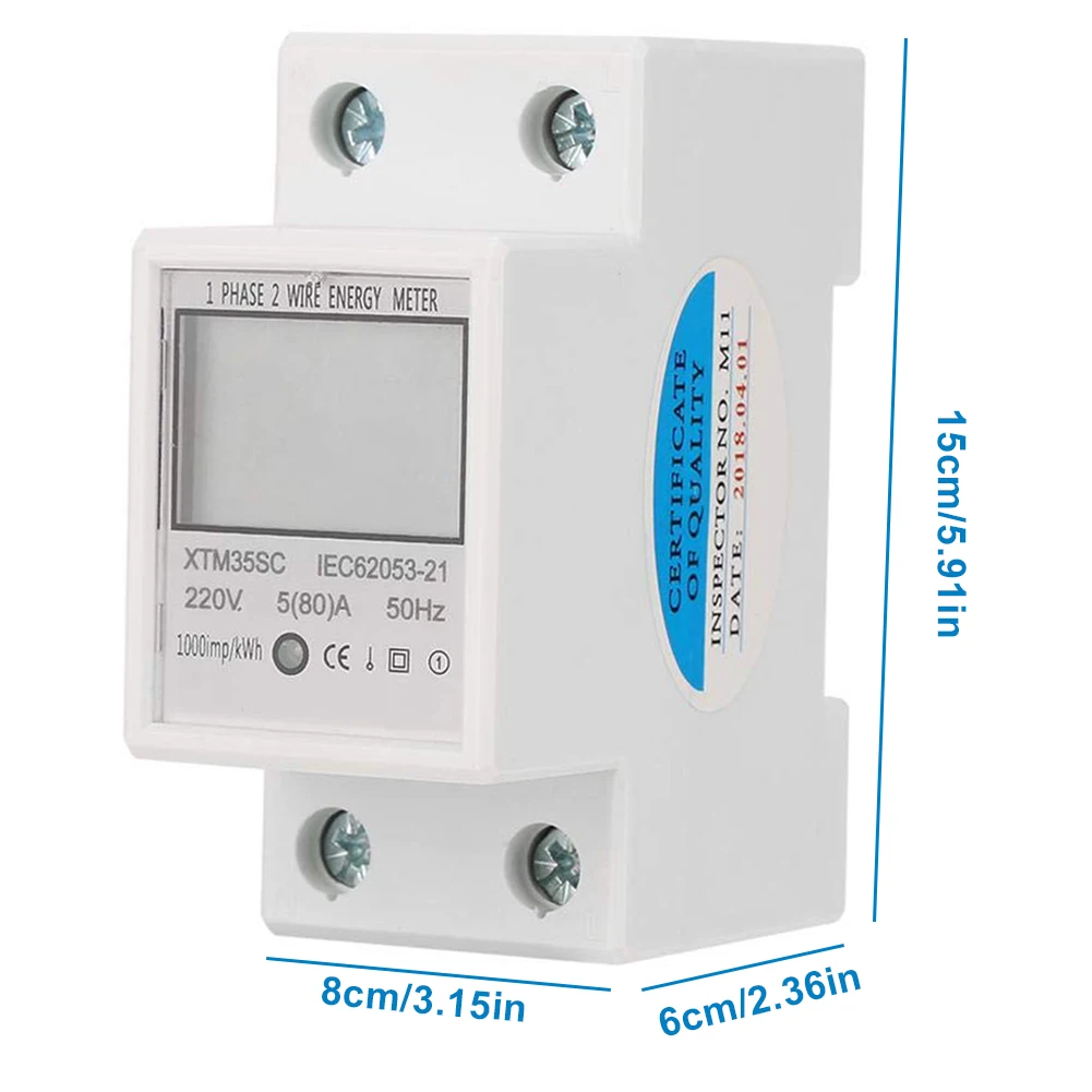

Power Meter 80A Din Rail Single Phase Two Wire LCD Digital Display Power Consumption Energy 5-80A 220V Electric Meter KWh Meter