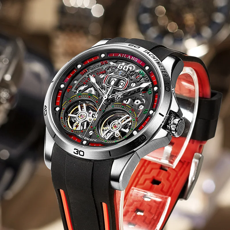

NEW AILANG watch double flywheel men's automatic mechanical watch simple fashion hollow luminous waterproof watch