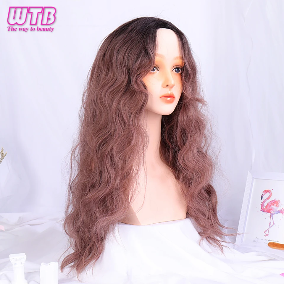 WTB Синтетические длинные волнистые темно-корни смешанный фиолетовый цвет парики