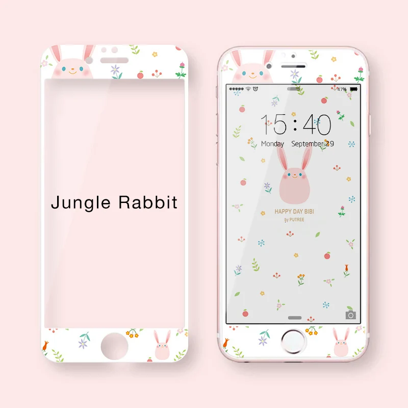 Jungle Bunny Милый мультфильм закаленное стекло для iPhone 7 8 Защитная пленка для экрана для iPhone 7 8 Plus Защитная пленка для экрана 3D мягкая твердость края - Цвет: Jungle Bunny