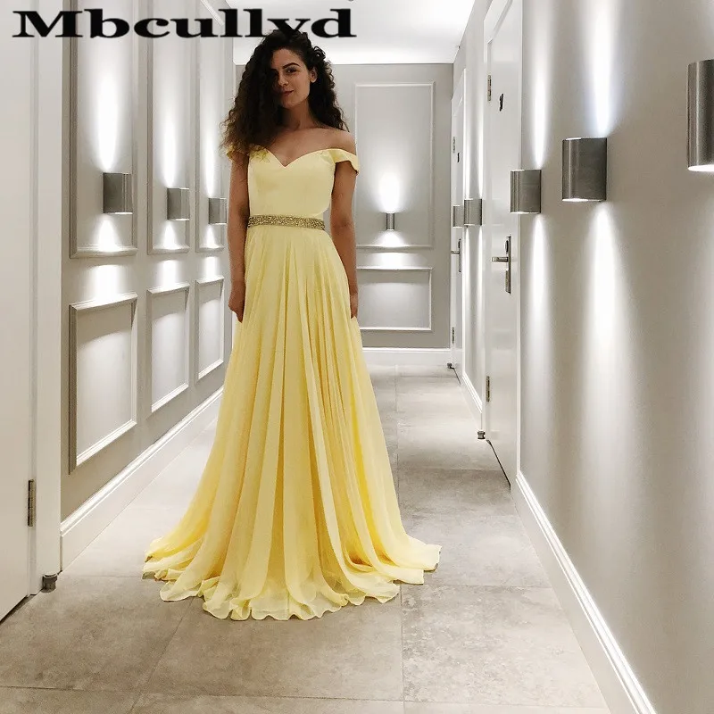 Женское шифоновое вечернее платье Mbcullyd длинное с открытыми плечами и бусинами на