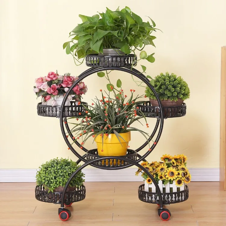 

Flower Stand Wrought Iron with Wheels Floor Jardiniere