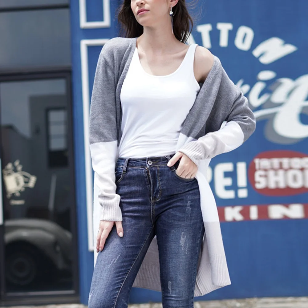 Autumn Women Sweater Striped Cardigan Cashmere Draped Loose Long Casual Knit Coat |